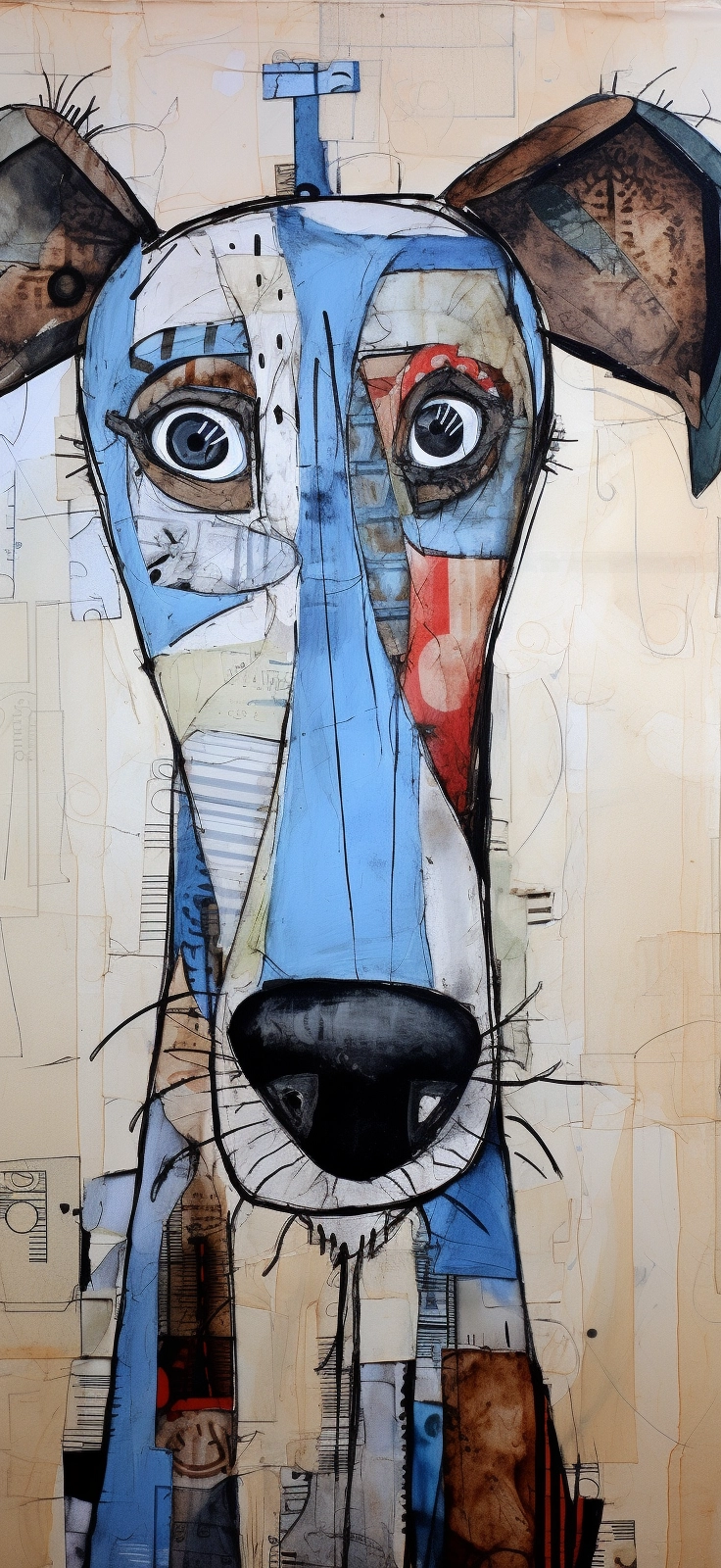 Expressive Dog Drawing: Muzzles, Dubuffet-Inspired Mixed Media