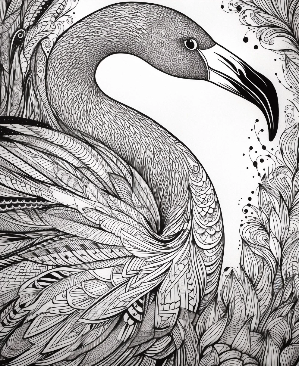 Flamingo Coloring Page For Kids - Thick Lines & Detailed Design • PromptDen