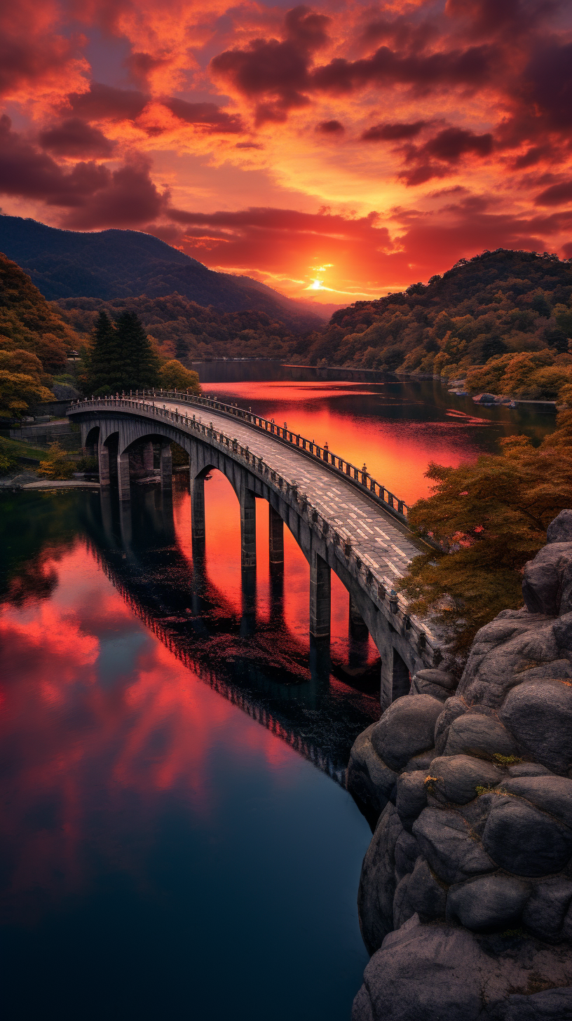 Spectacular Sunset Views of Kintaikyo Bridge in Iwakuni, Japan