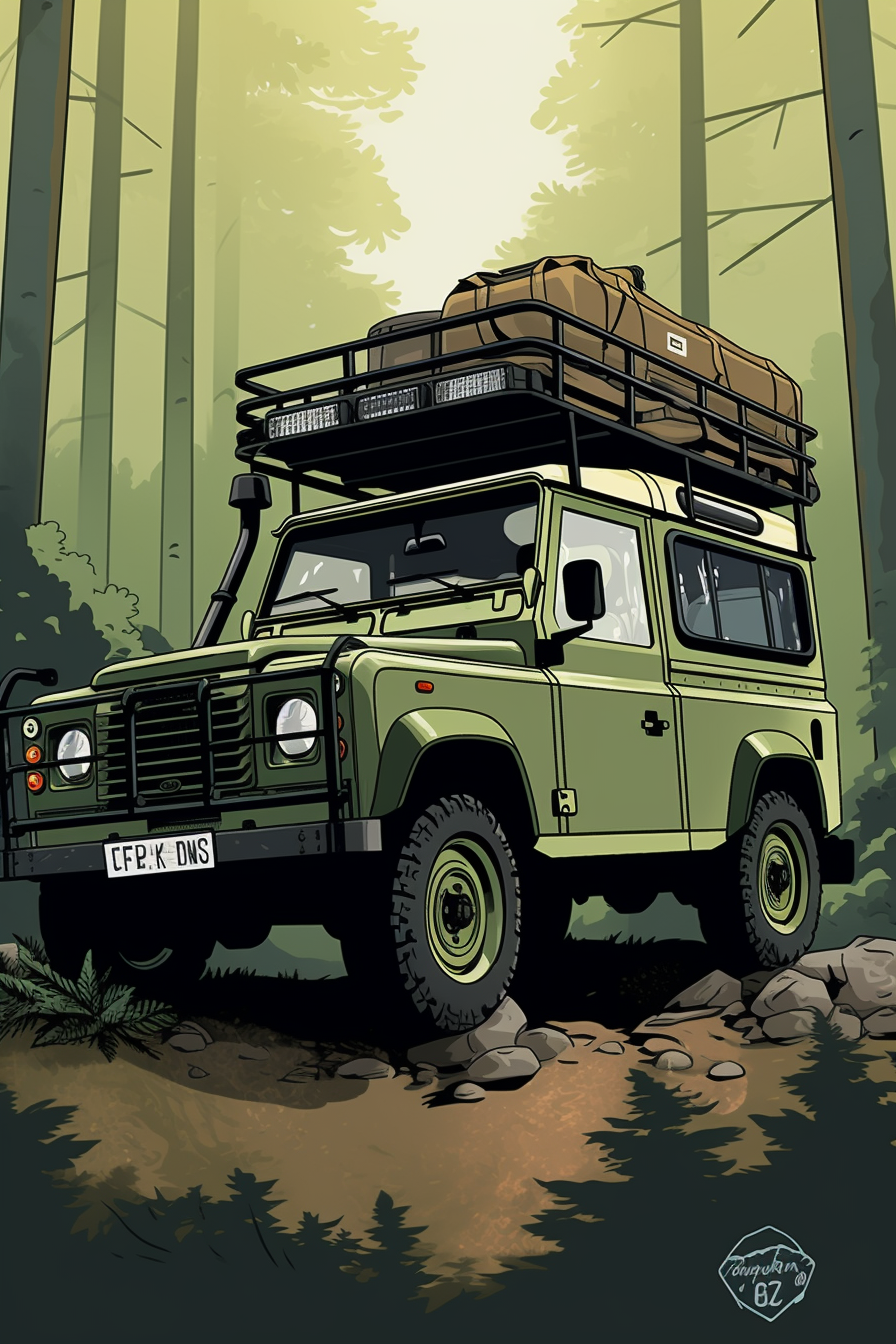 Japanese Studio Ghibli-style Land Rover Poster