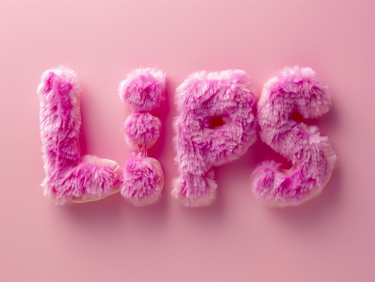 Fluffy Plush LIPS on Soft Pink Background