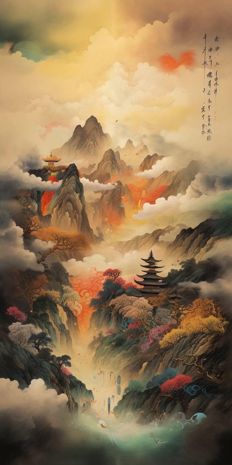 Vibrant Chinese Panoramic Painting - 3M Pixels