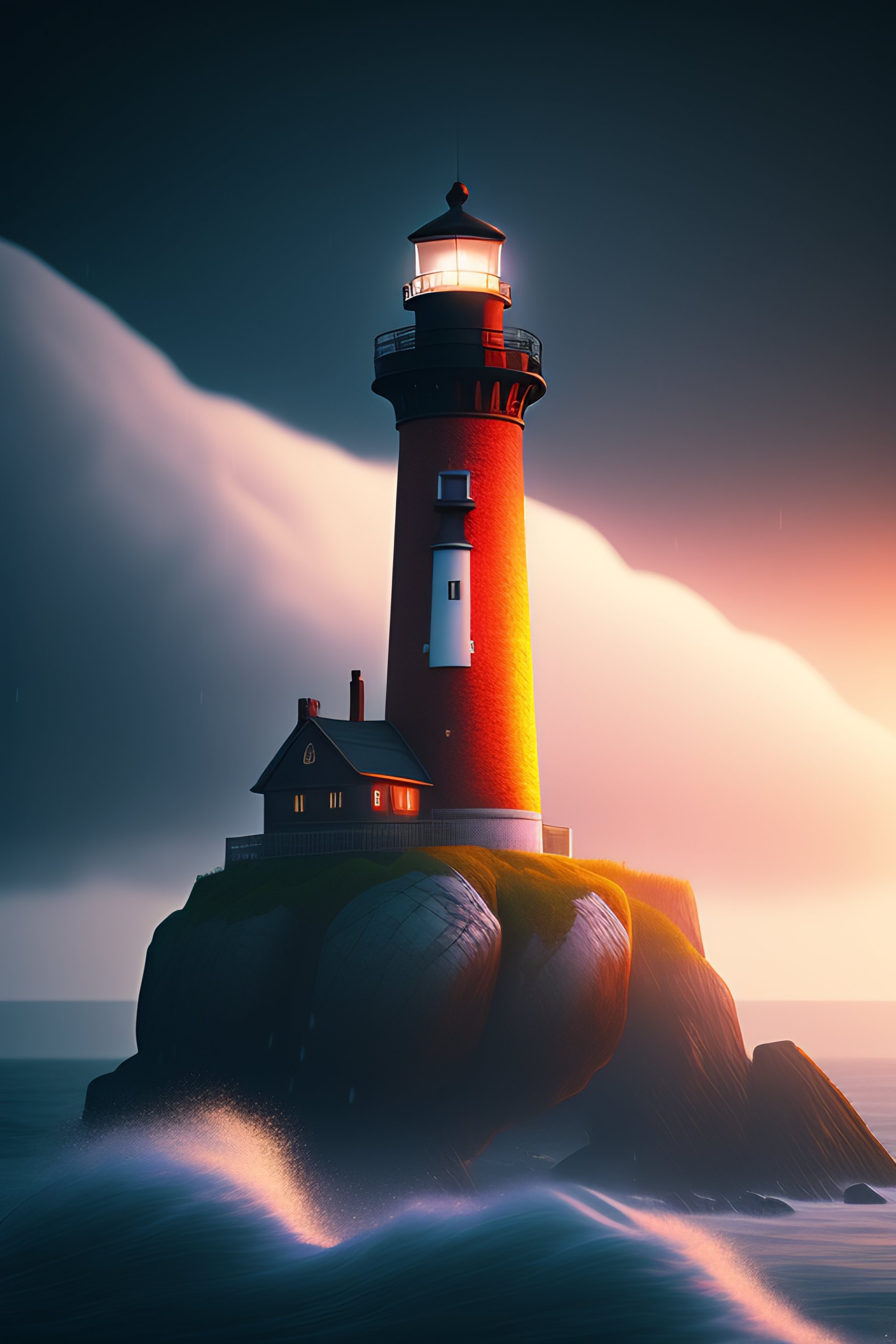 8K Lighthouse: Realistic Night Scene with Heavy Seas