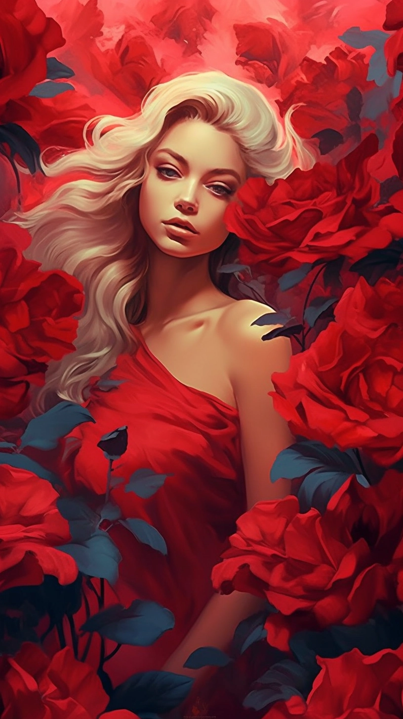 Red Rose Chic: 3D Illustrations of Beautiful Women