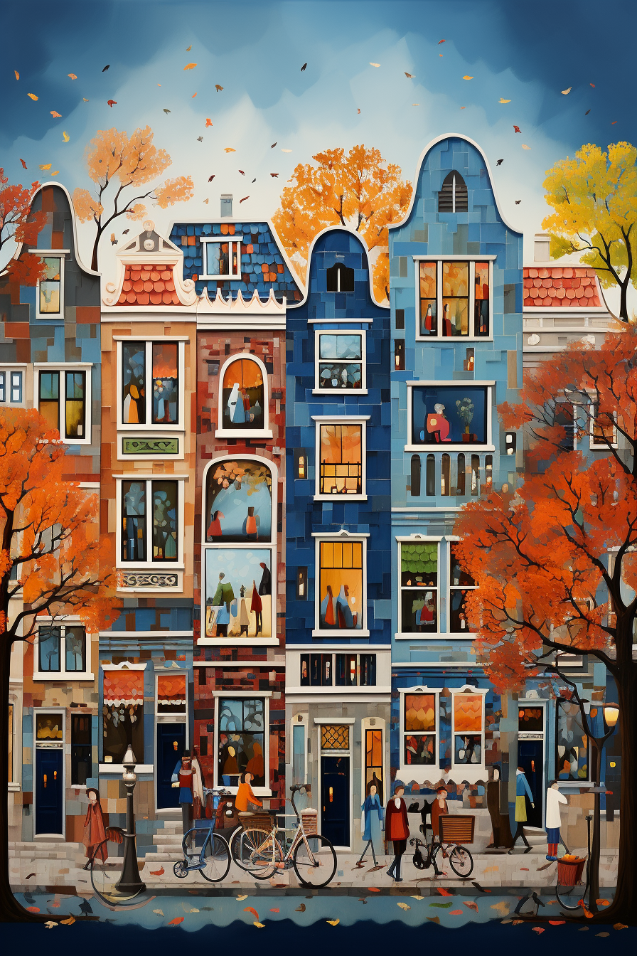 Charming Amsterdam Home: Vibrant Naive Art & Bicycling People