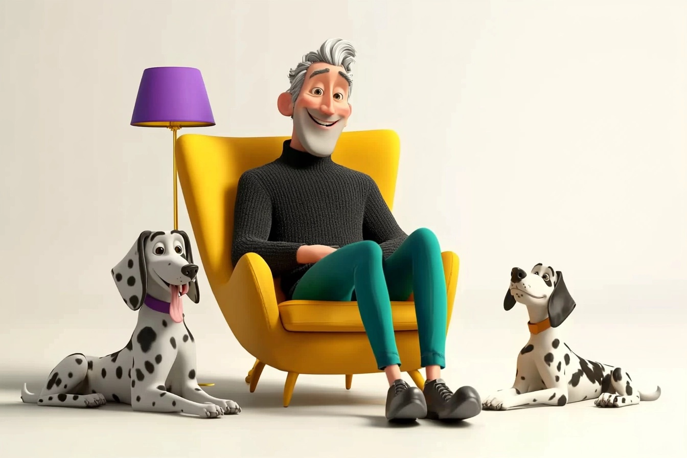 Joyful Pixar-Style Scene with Great Danes