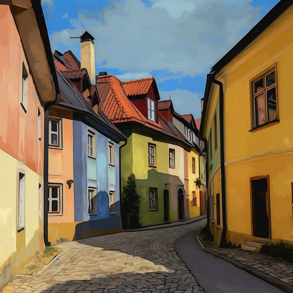 Colorful Street View Inspired by Kandinsky's "Houses in Murnau"