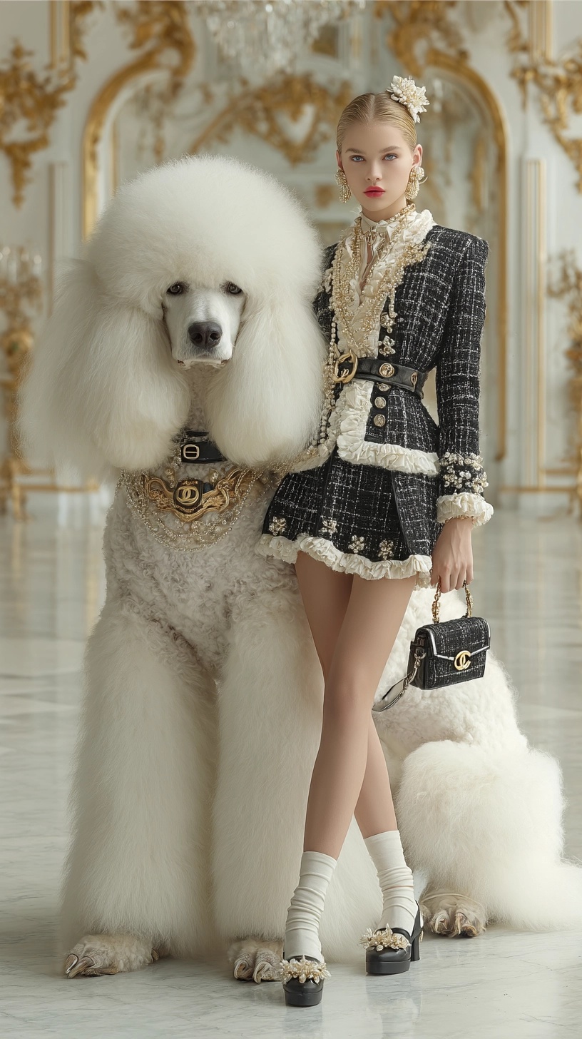 Chic Elegance: Giant Poodle Meets Fashion Royalty