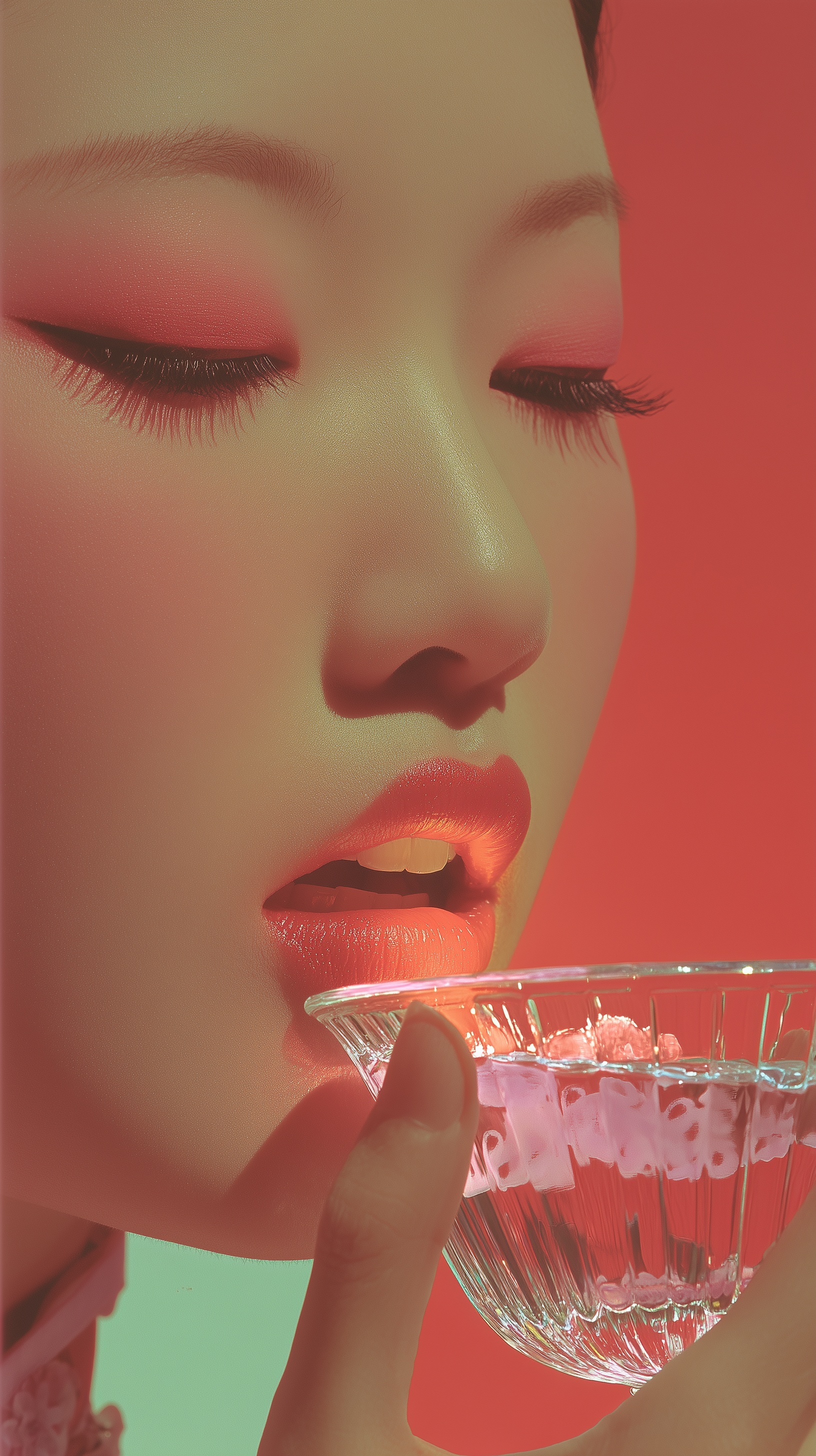 Captivating Close-Up of Korean Actress with Martini