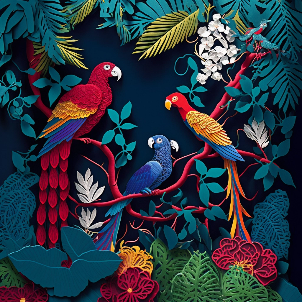 Colorful Paper Parrots & Jungle Vines