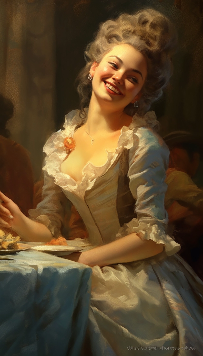 Laughing Karrueche in Rococo-style Painting