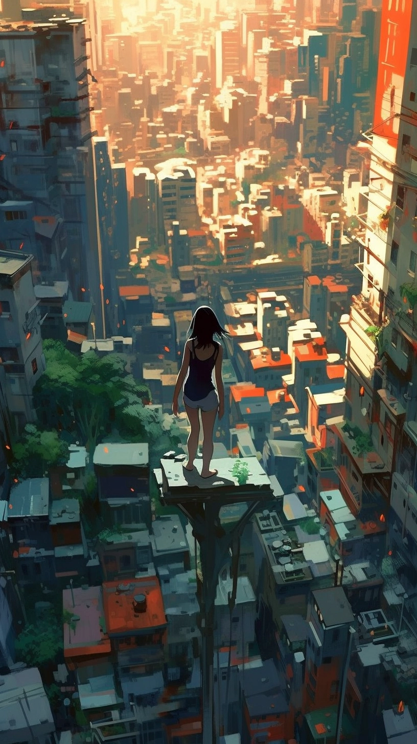 Dramatic Anime Female Concept Art: Birds Eye View