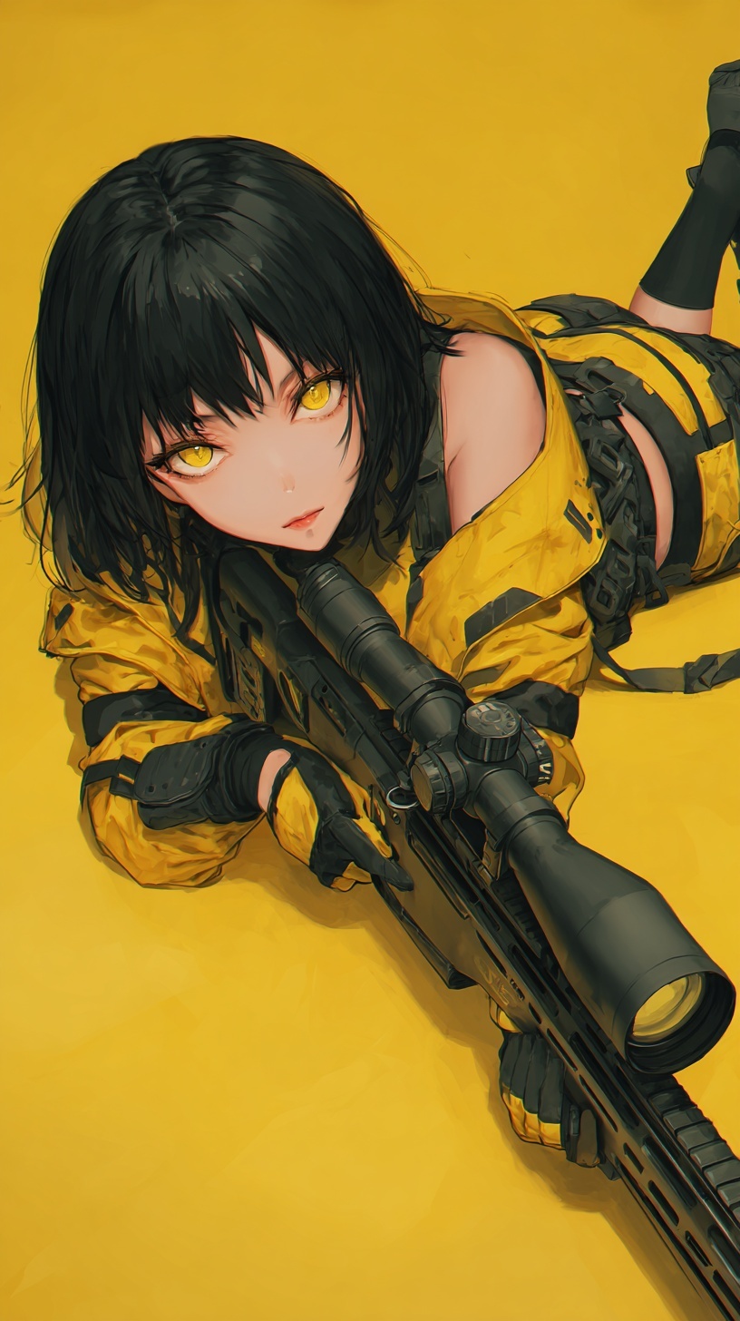 Anime Girl with Sniper Rifle - Mobile Wallpaper