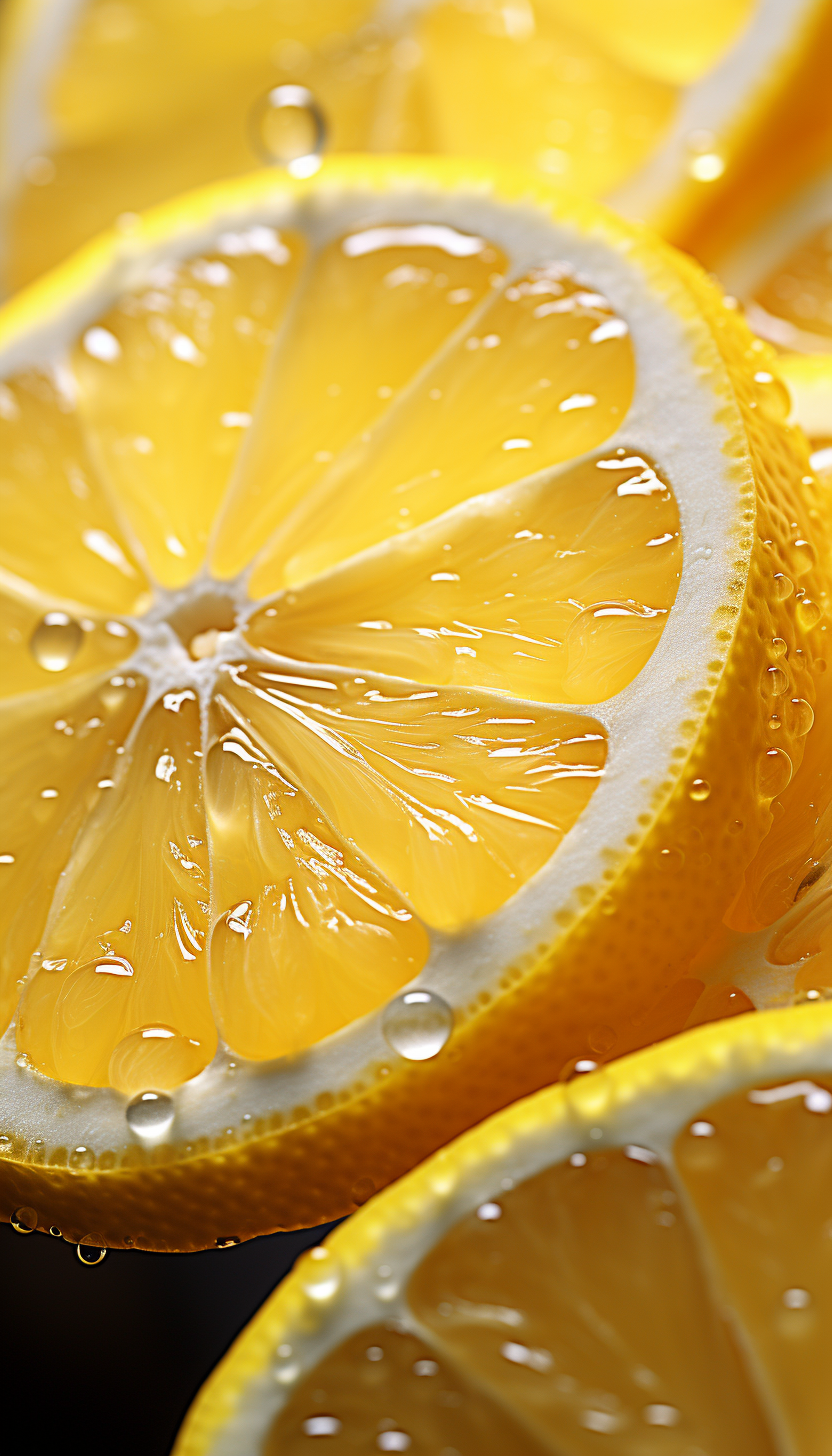 Vibrant Citrus Slices: Close-Up, Juicy Pulp and Glittering Illumination