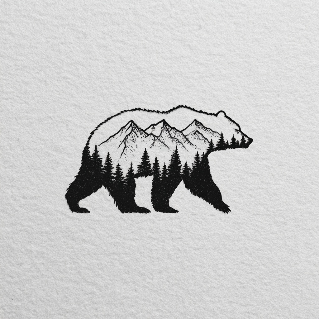 Bear Silhouette with Grand Teton Mountains Inside