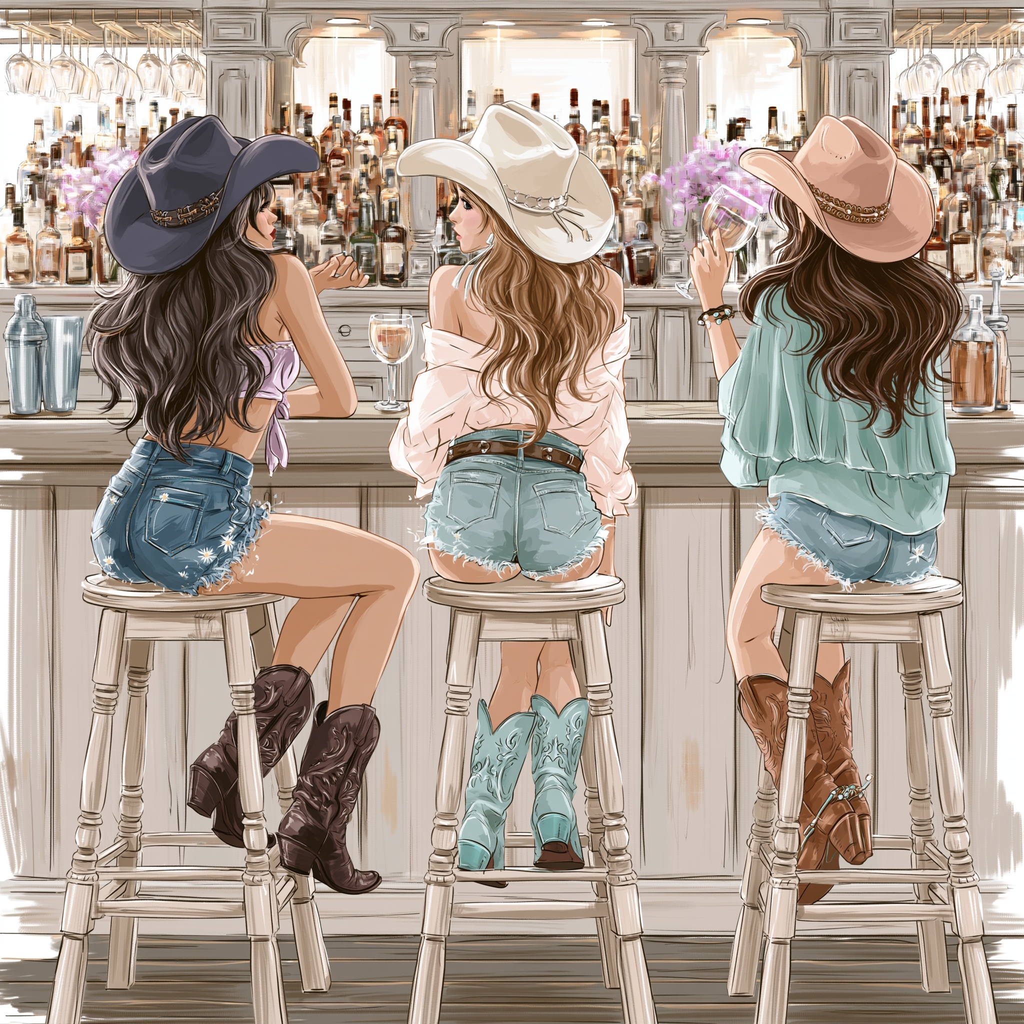 Vector Art: Cowgirls at the Bar - Stylish & Fun