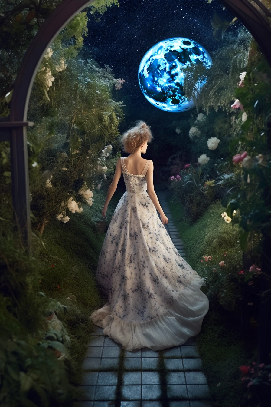 Moonlit Garden Stroll with Glamorous Gown