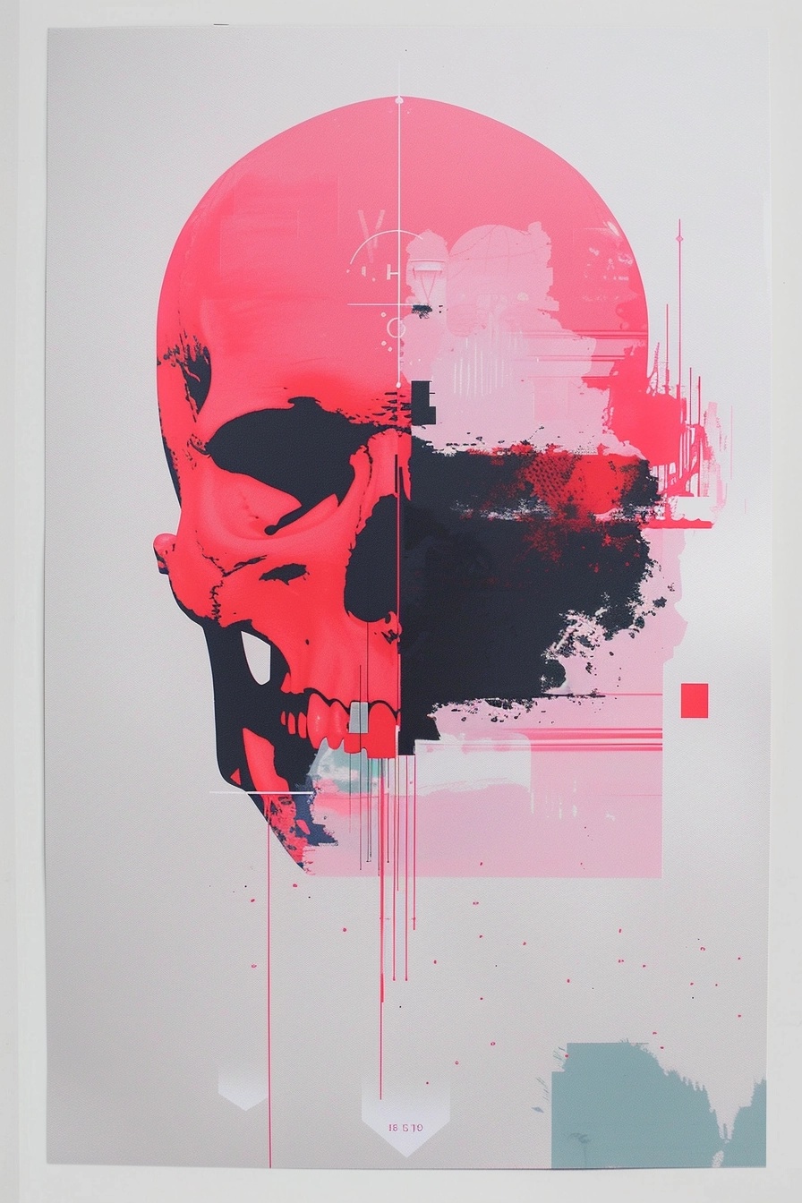 Risograph Printed Rorschach Test: Skull Interpretation