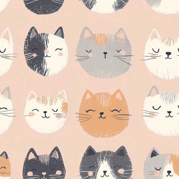 Whimsical Cat Faces Pattern for Textiles & Stationery