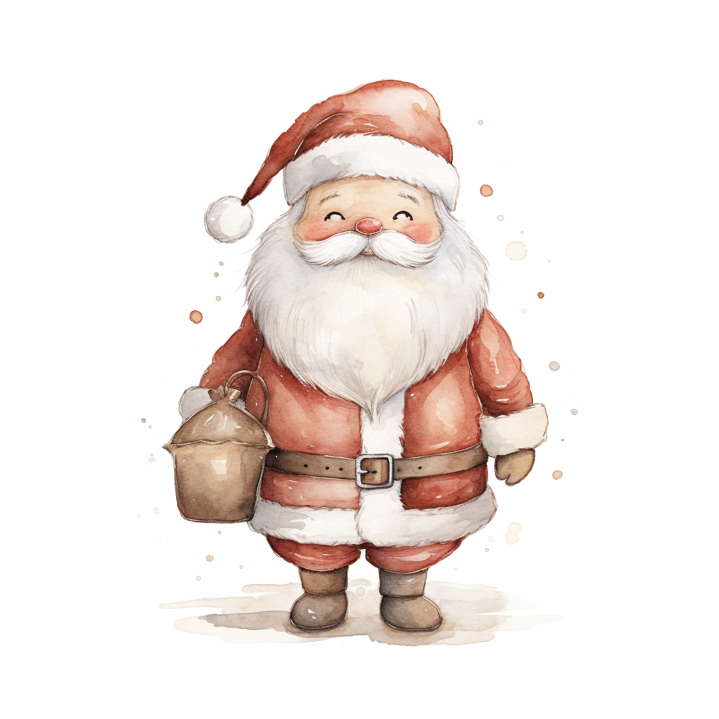 Trending Watercolor Line Art: Santa in Cute Neutral Pastel Tones