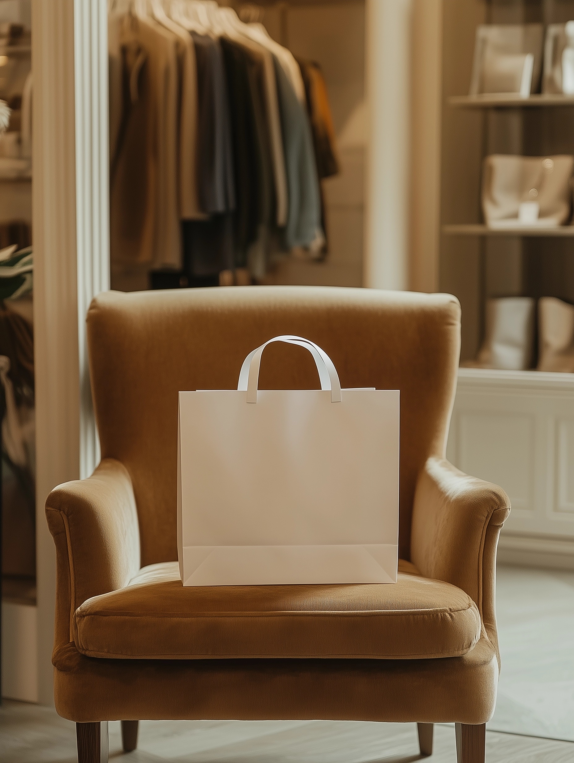 Stylish White Paper Bag in Luxe Knitwear Boutique