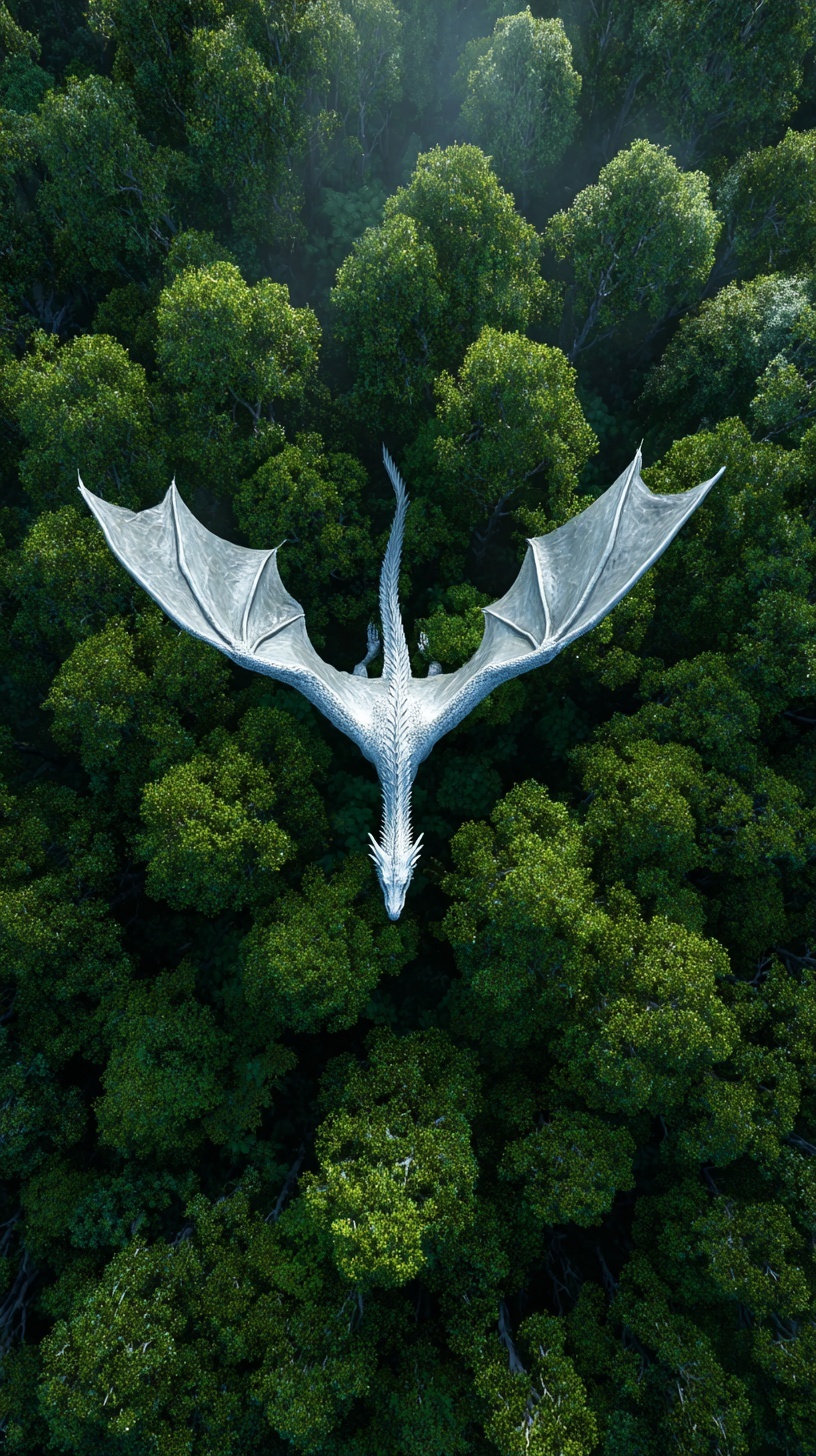 Majestic White Dragon Over Emerald Forest Canopy