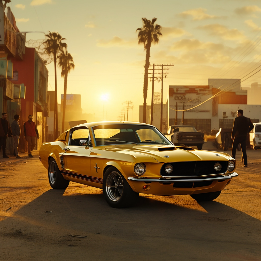 Vibrant Cinematic Scene: Vin Diesel's Yellow Mustang on Canon Cinema EOS - Rich Colors, Highly Detailed - AR 2:3 -20 -s250