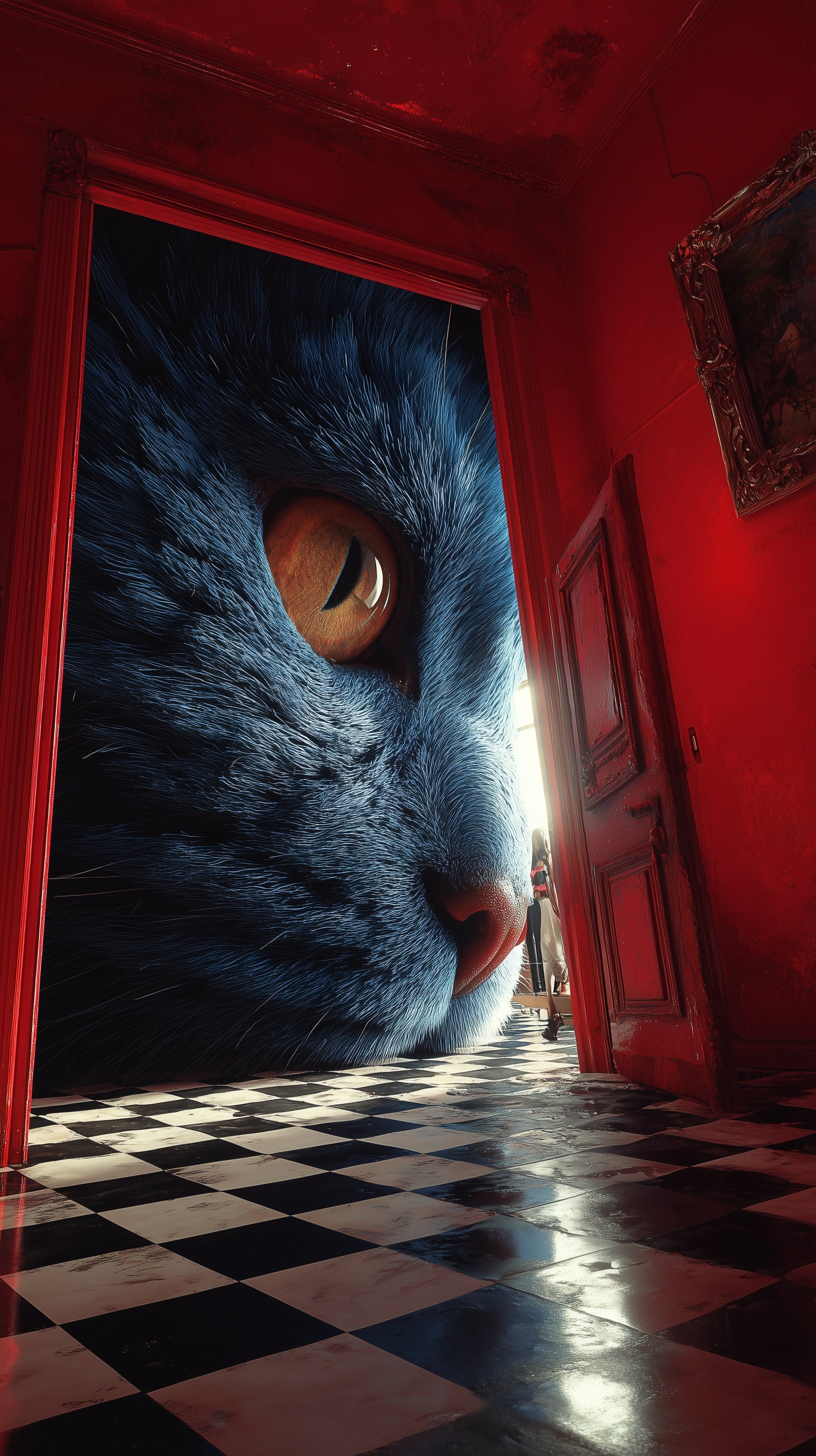 Giant Blue Cat Head: Surreal Living Room Art