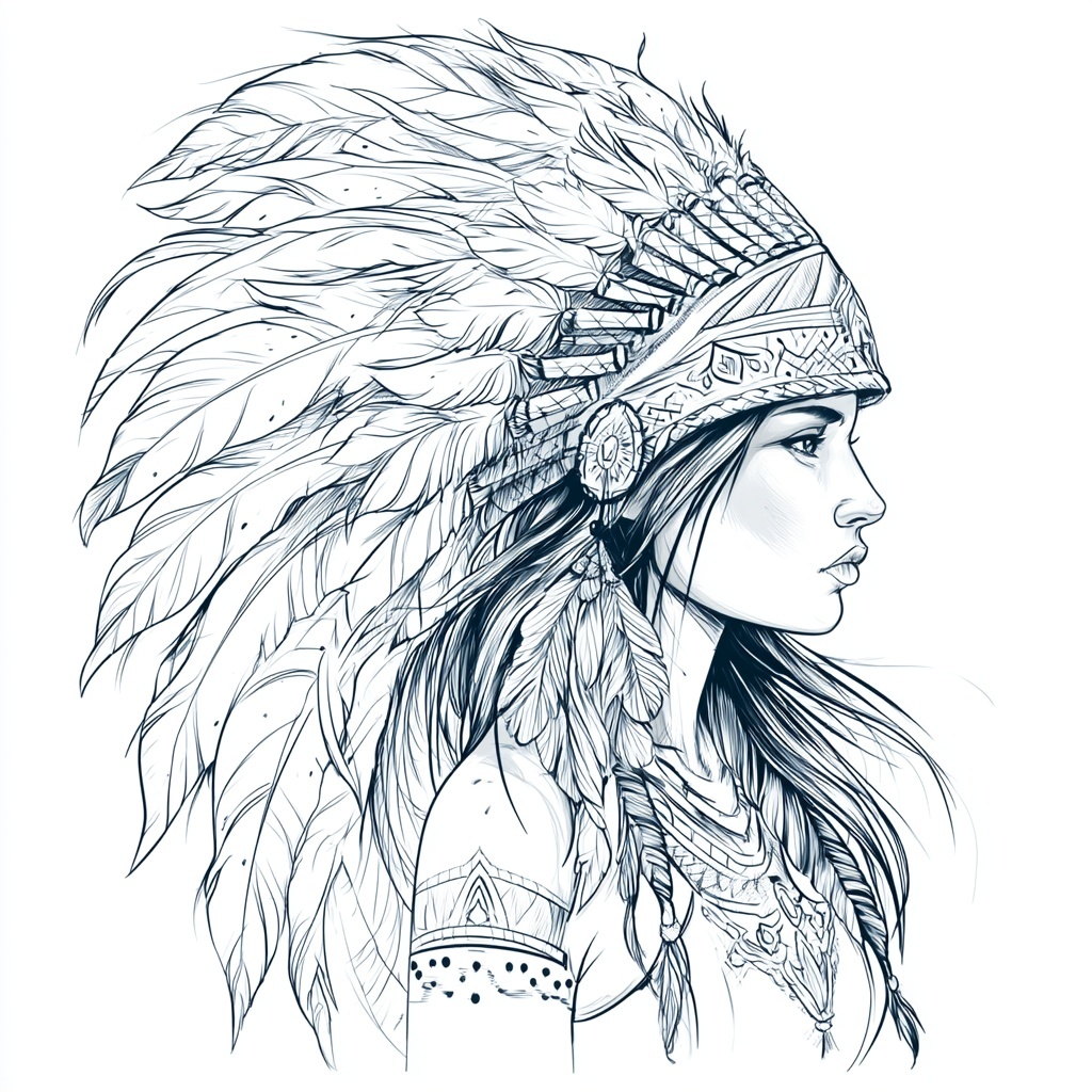 American Traditional Tattoo: Indian Girl Headdress Art