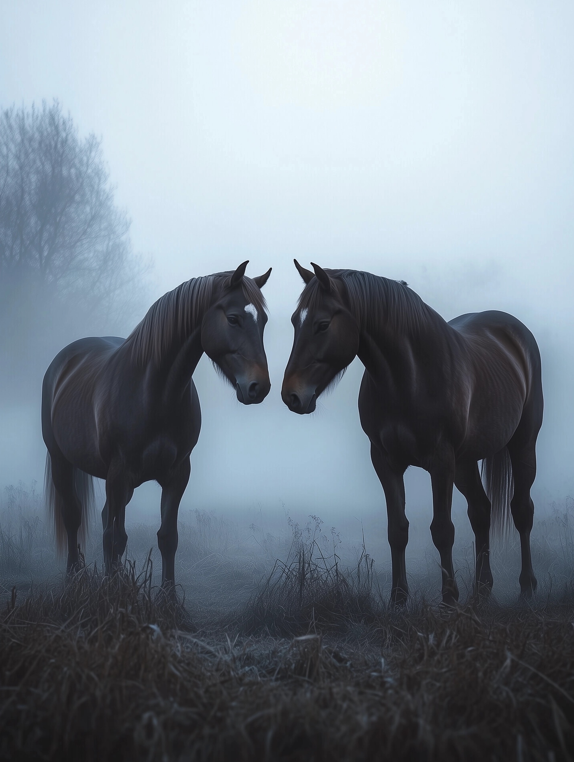 Serene Romantic Landscape with Horses in Love