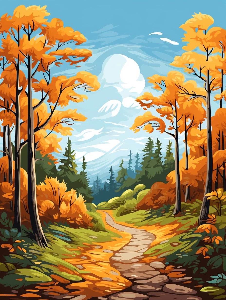 Autumn Trails: Explore Majestic Vector-style Forests