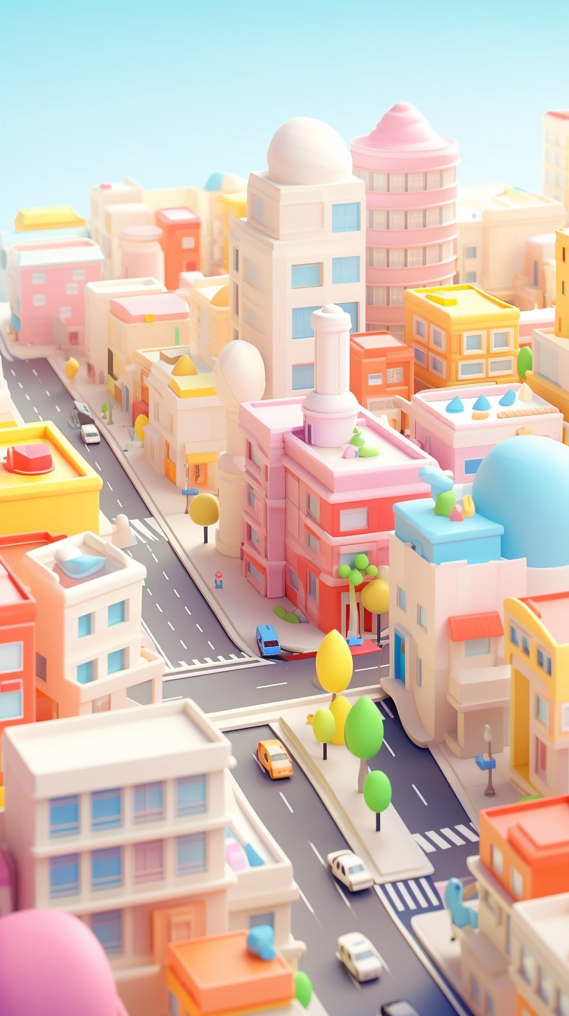 Cute Pastel Miniature City: Modern Architecture in 3D