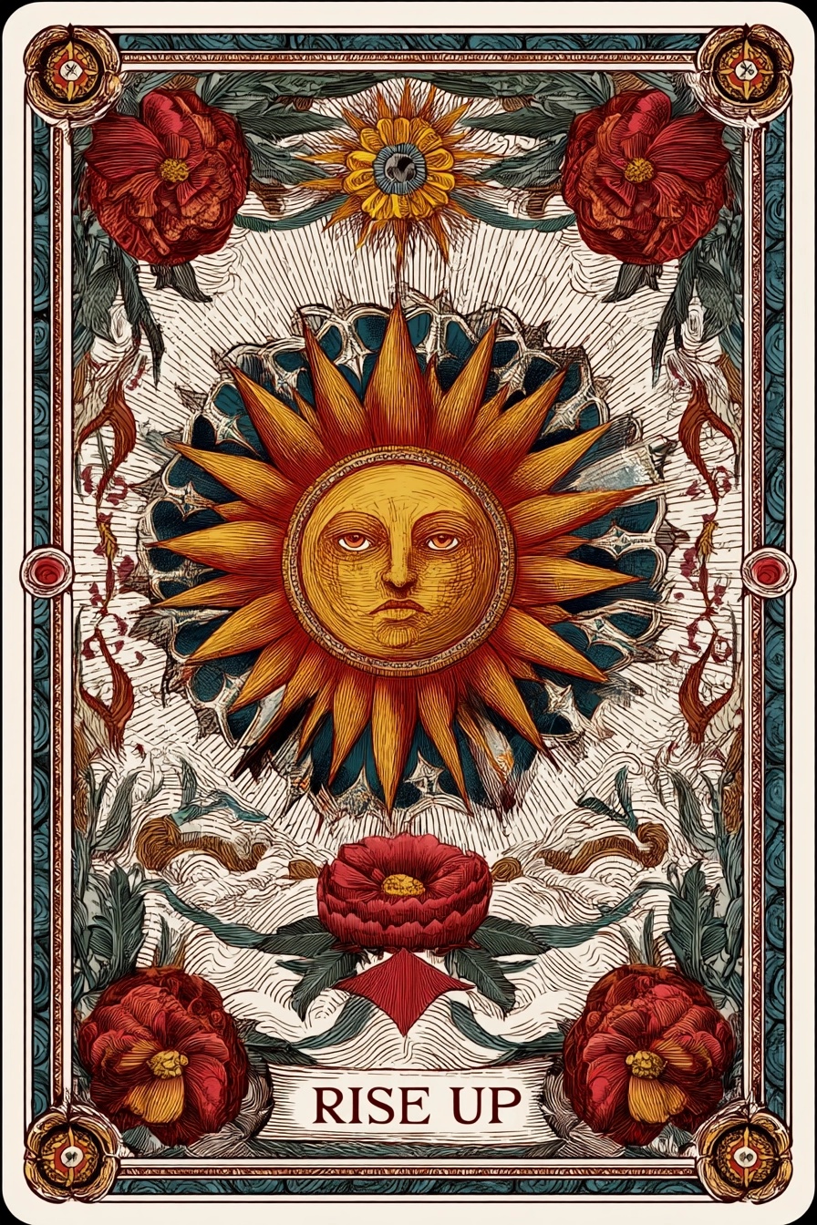 Medieval Sun Tarot Card Back Design: Rise Up