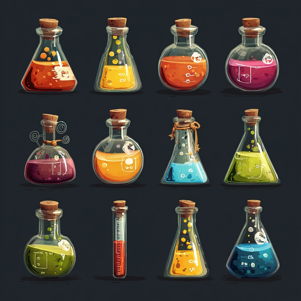 Colorful Chemistry Game Art: Beakers & Test Tubes