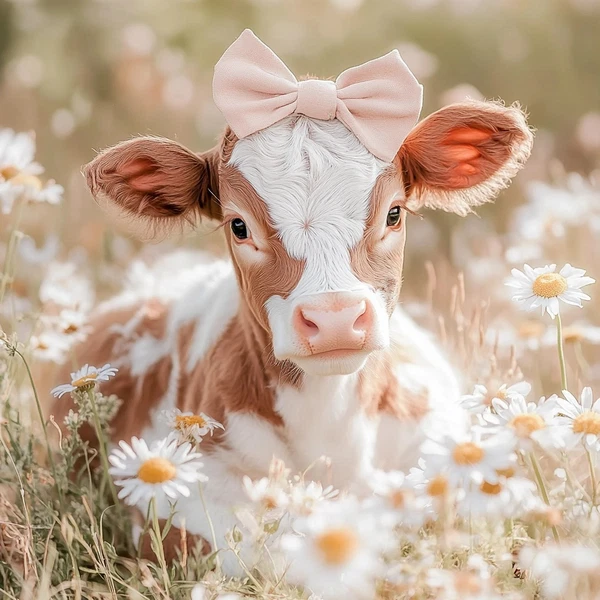 Adorable Baby Calf with Pastel Daisies