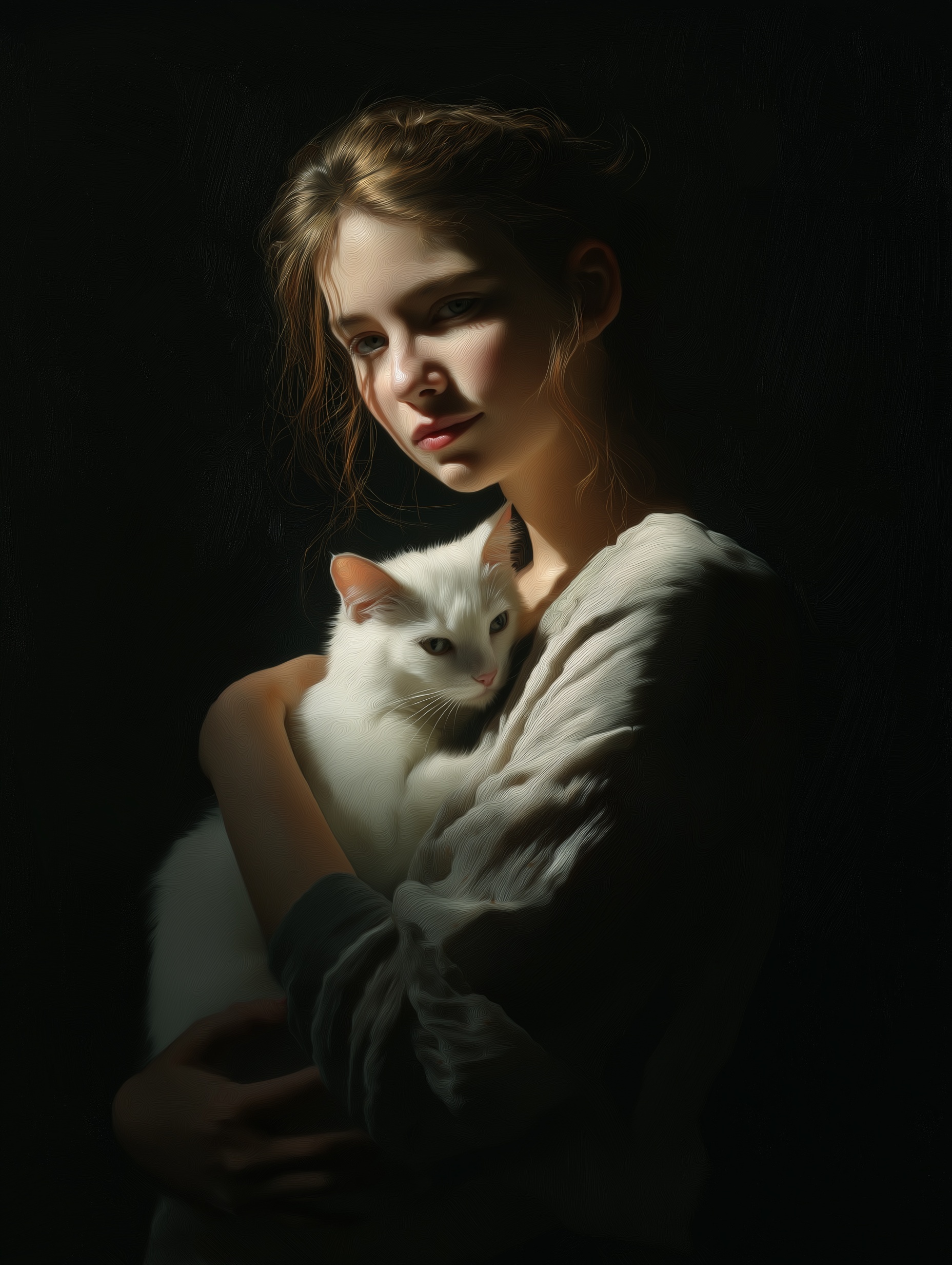 Stunning Portrait of Woman with White Cat