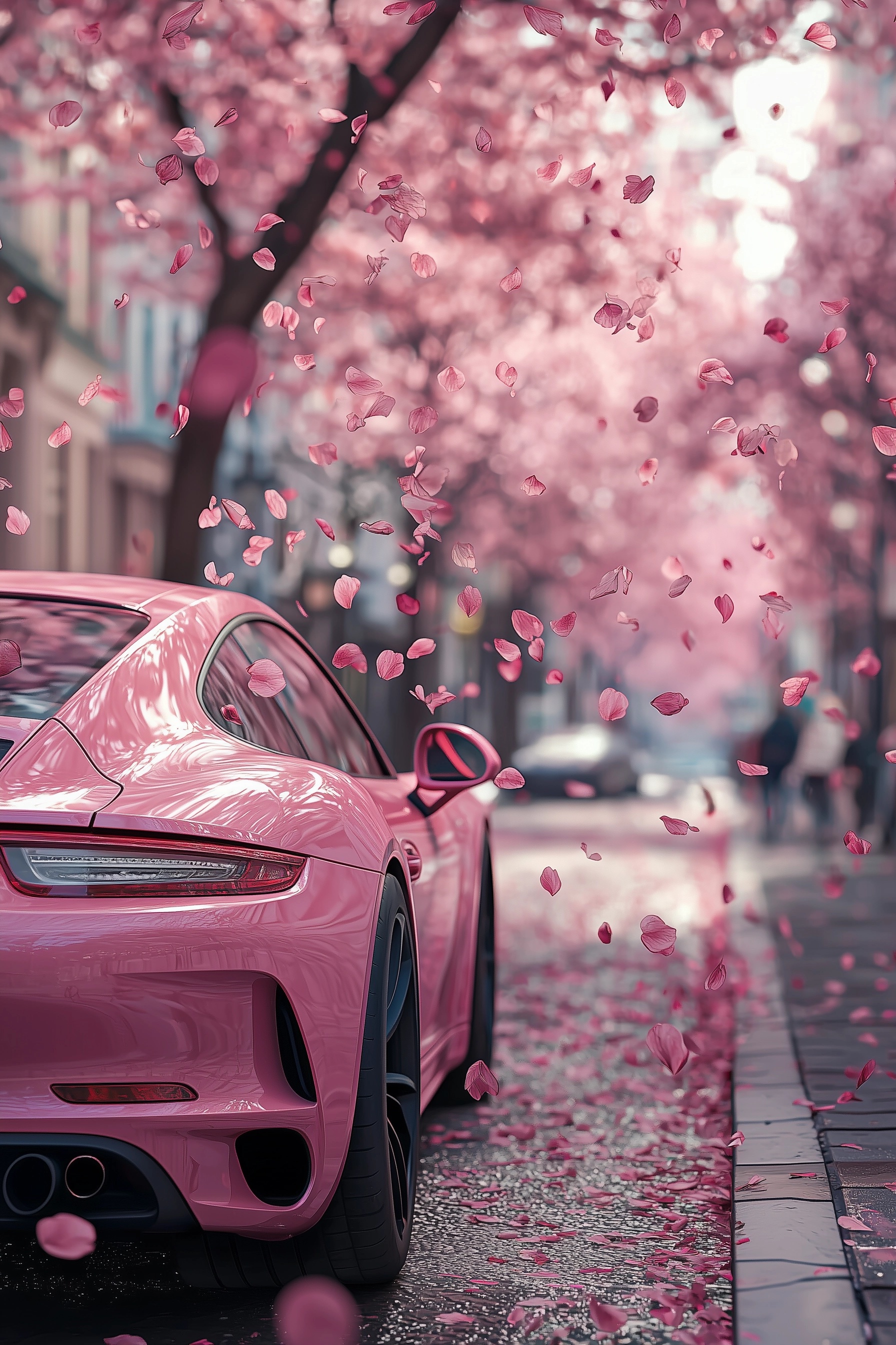 Experience Luxury: Pink Porsche Amidst Sakura Bliss