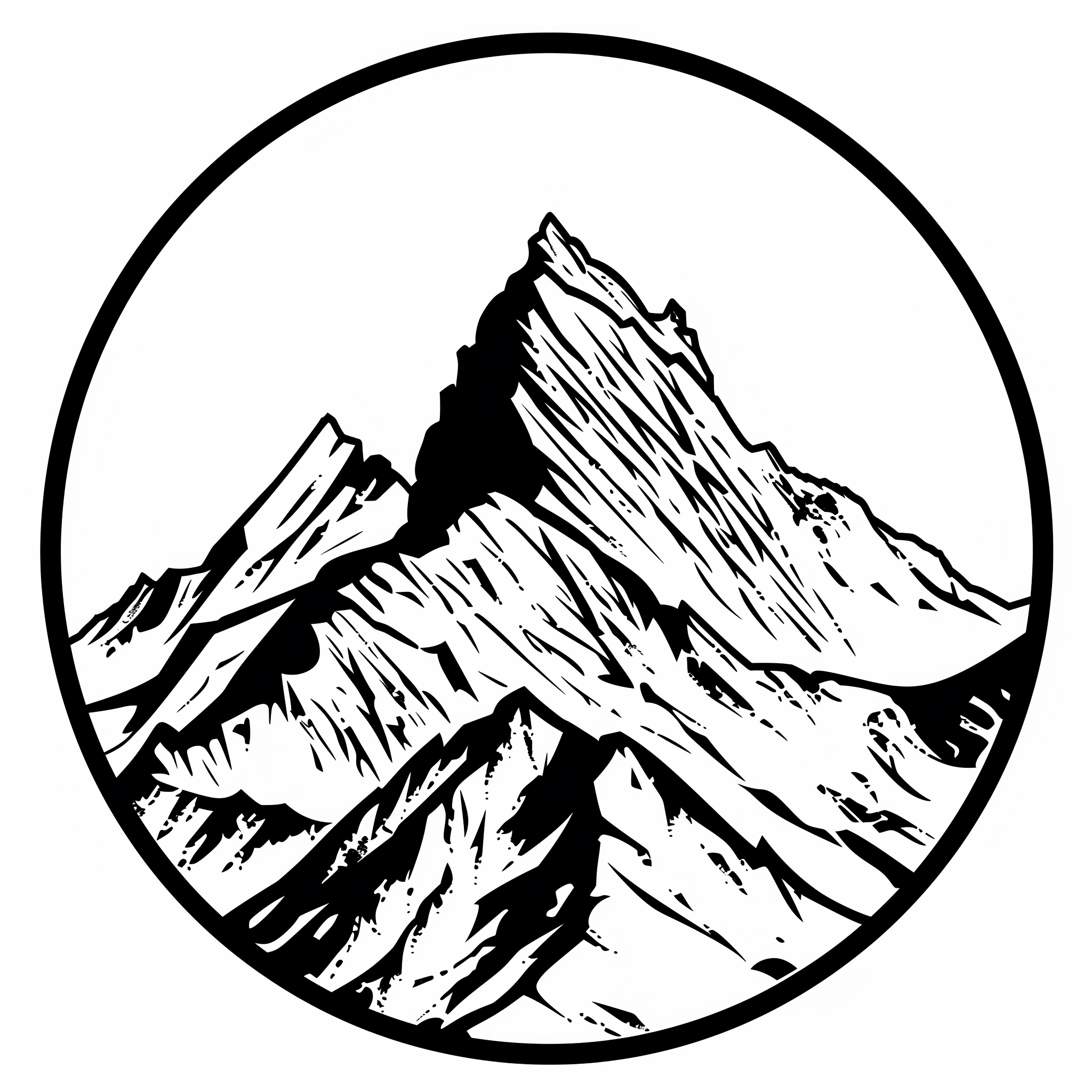 Mountain Range Silhouette in Black Circle - Vector Clipart