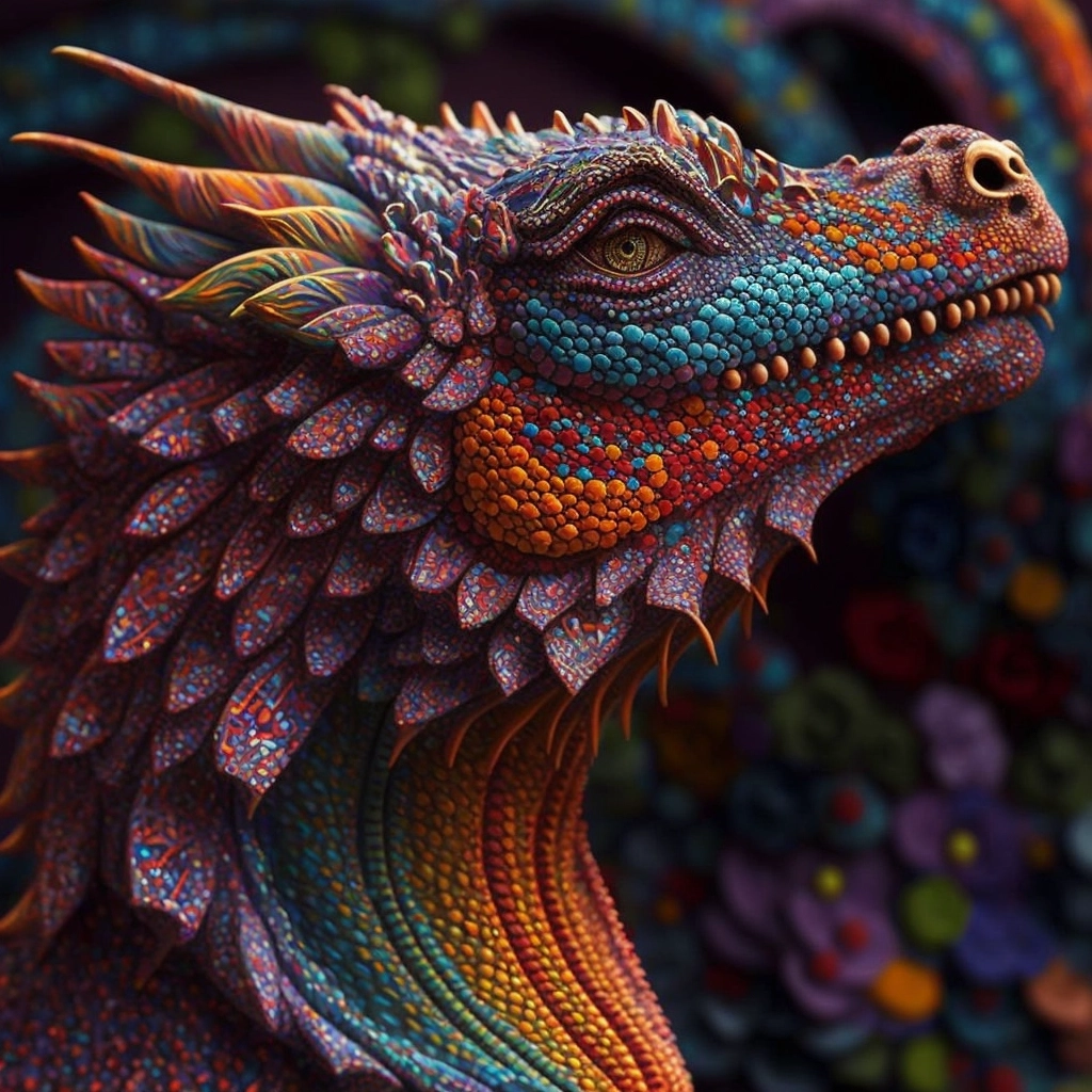 Dragon Pointillism: Intricate & Vibrant Carvings