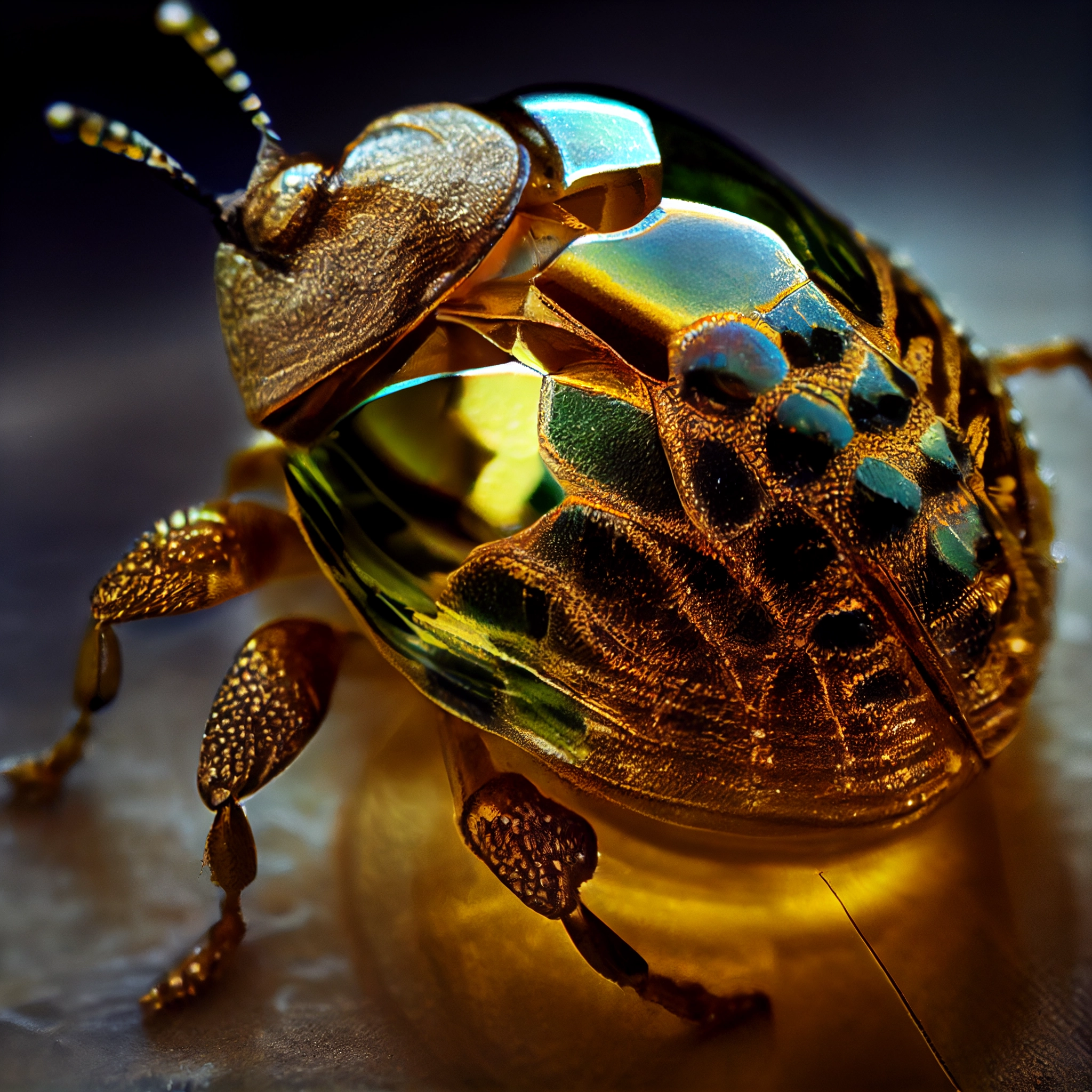 Intricate Macro Photography of Golden Tortoise Beetle