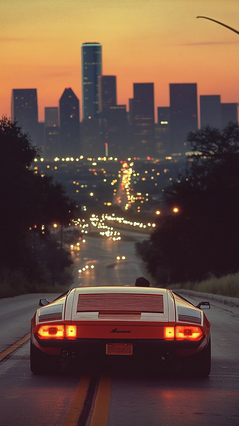 1980s Lamborghini Drive: A Texas Sunset Nostalgia