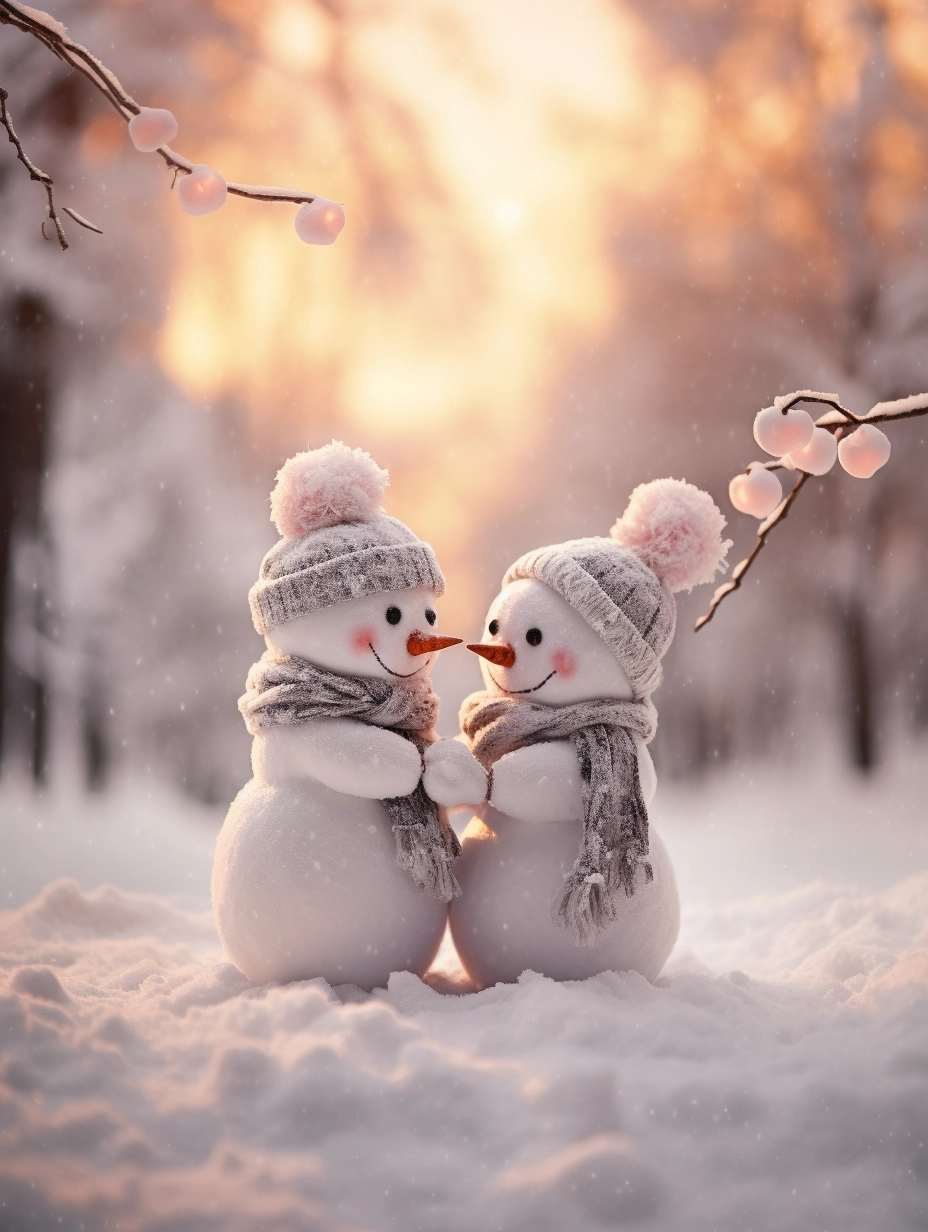 Realistic Snowmen Photography: Lovely Little Hugs in Clear, Boundless Snow