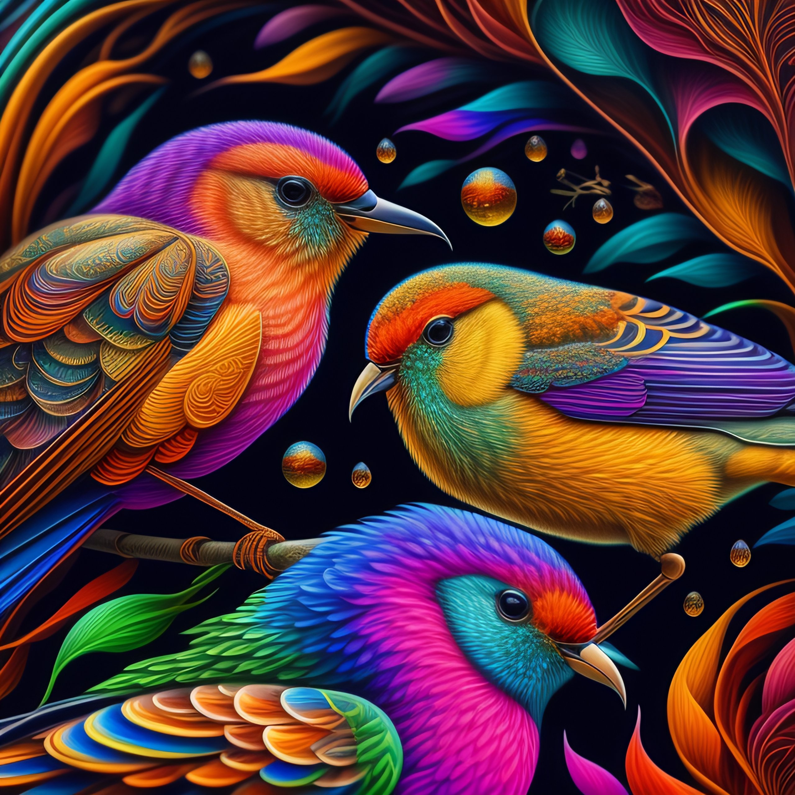 Colorful Bird Art by Android Jones, Ernst Haeckel & James Jean