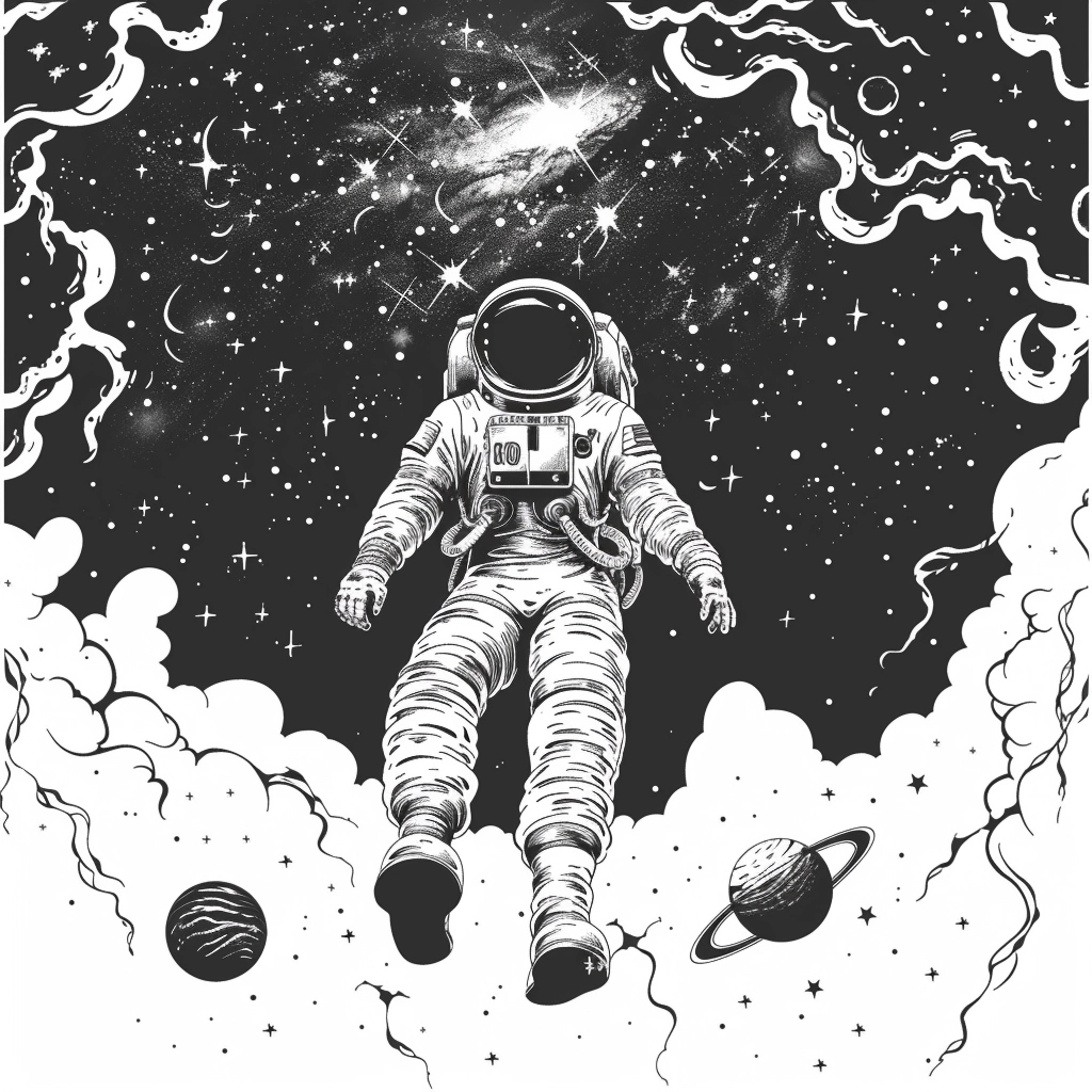 Monochrome Space Odyssey: Astronaut in Vastness