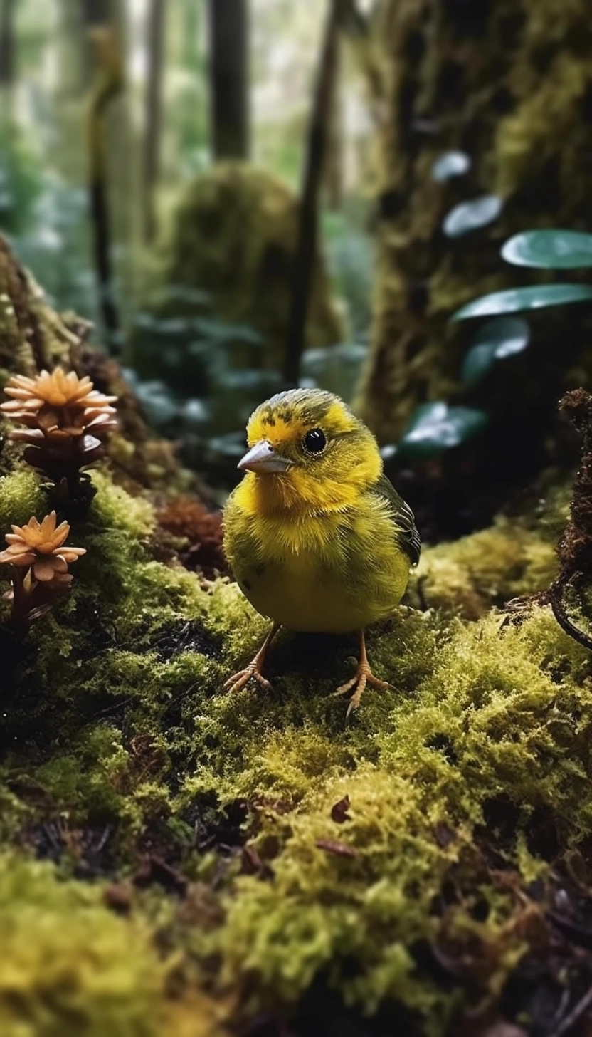 Cute Bird in Sunflower Garden - Forest Oasis