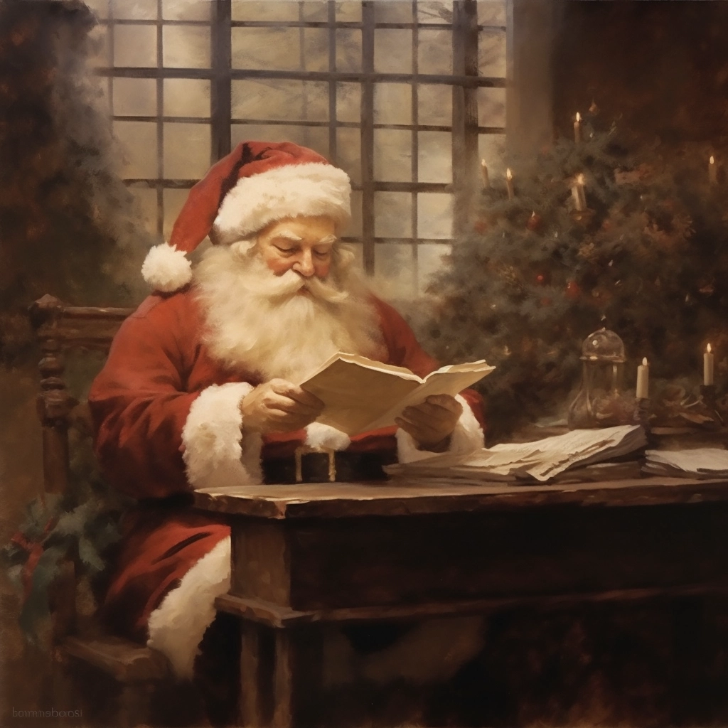 Vintage Oil Paintings: Santa Reading Letters - Muted Colors 9:16 2.0