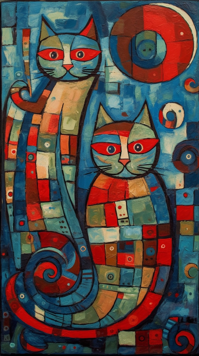 Whimsical Cats in Ottoman-Inspired Abstract Art