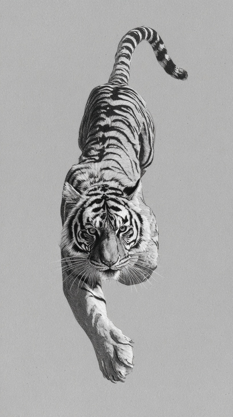 Jumping Tiger Tattoo: Stunning Black & White Art
