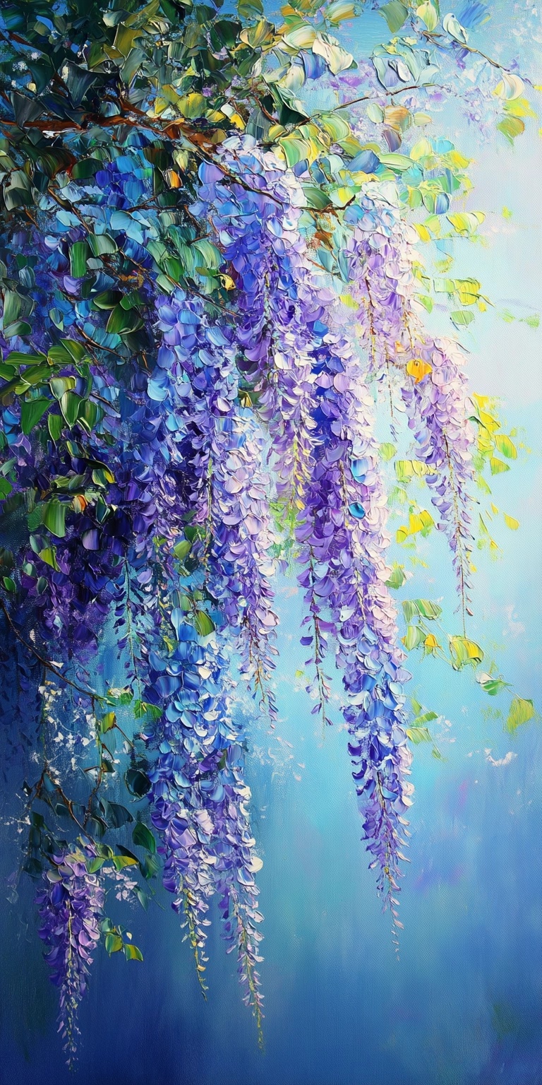 Enchanting Wisteria Oil Paintings in Vibrant Colors