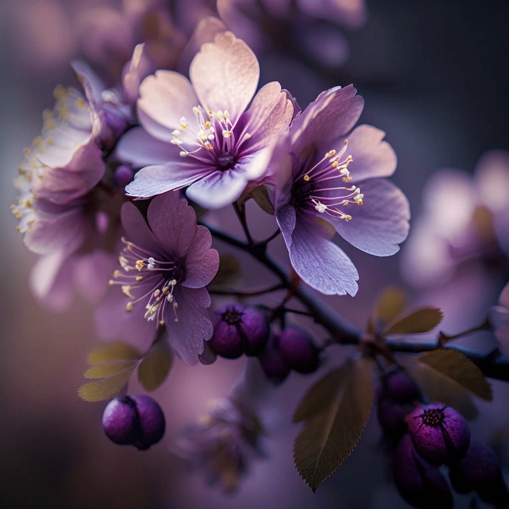 Elegant Purple Sakura Flowers - Close-up Macro